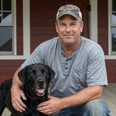 Farmer holding a smartphone with a dating app, comparing TV dating to real country dating