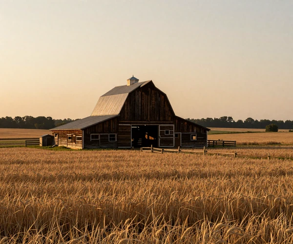 Peaceful rural American farm landscape at sunset representing Muslim farmers dating community at MuchDating
