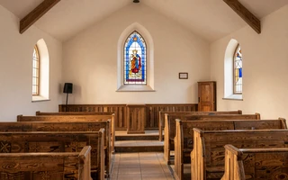 Country church interior, gateway to Christian farmers dating on MuchDating