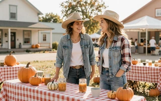 Country lifestyle couple at a farmers market - niche dating for rural singles who are not farmers