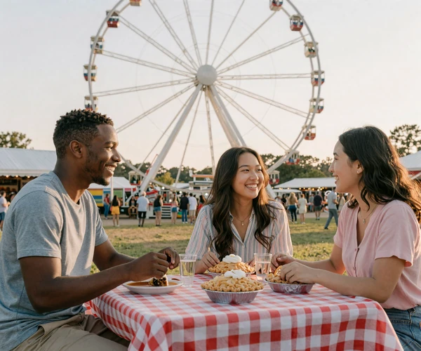 Diverse rural couples at a county fair representing the inclusive niche communities on MuchDating