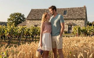 European-American farm couple at a stone farmhouse - European farmers dating